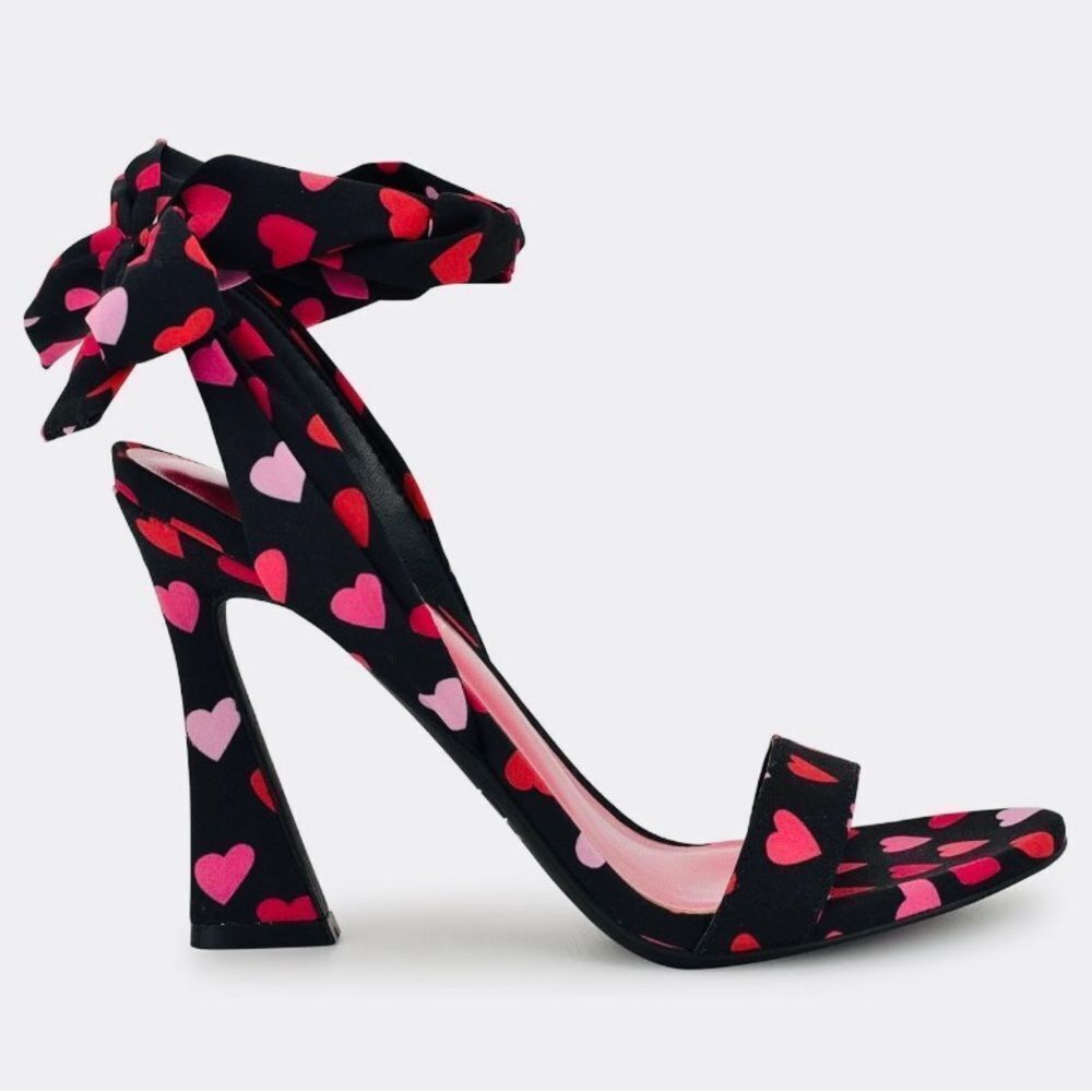 Nine West Satin Black, Red and Pink Heart Tie Heels